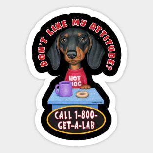 funny cute awesome doxie Black Dachshund sitting at Table Sticker